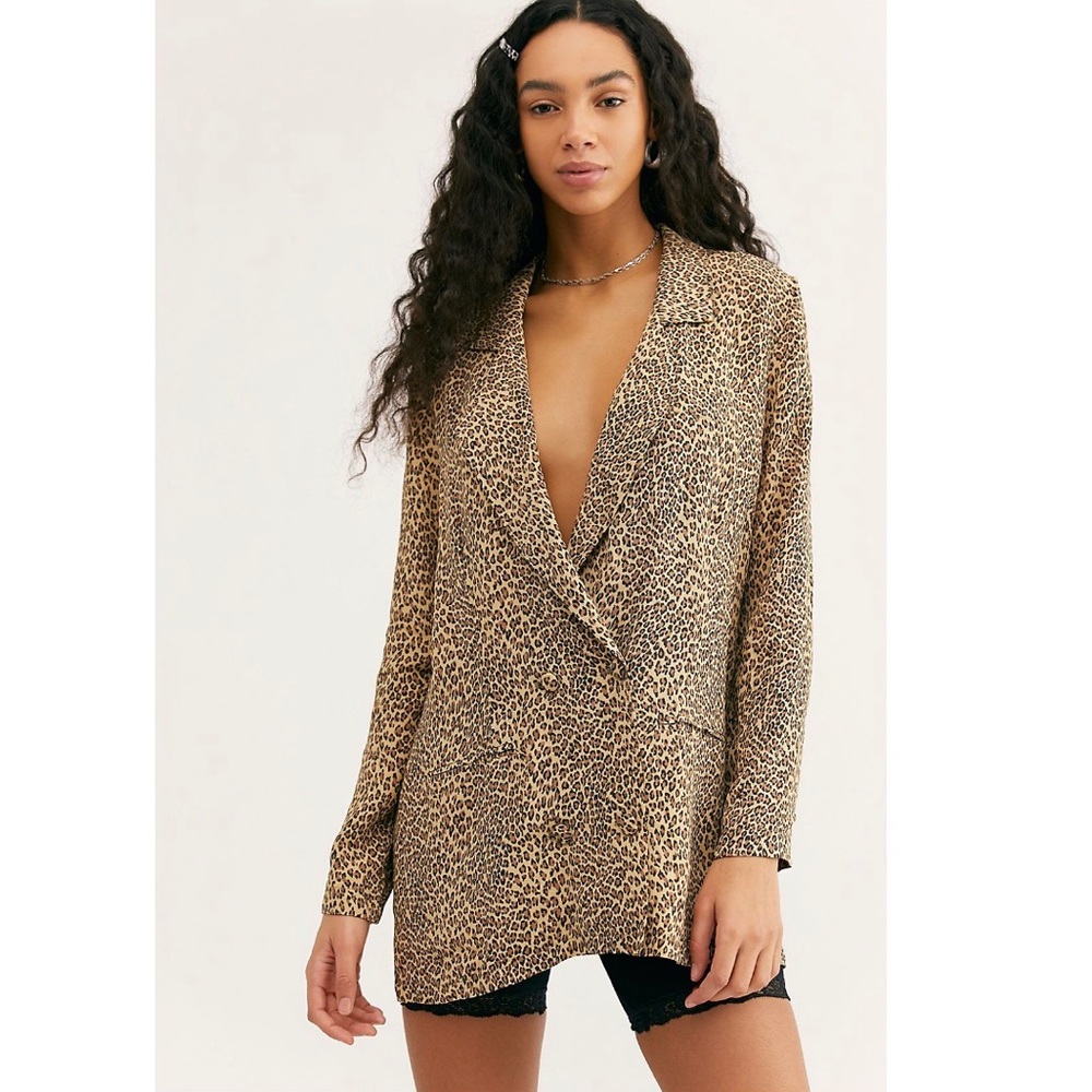 Free People Double Breasted Animal Print Jacket - Picture 1 of 4